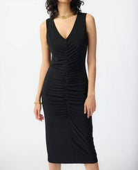 Joseph Ribkoff Gathered Midi Dress in black - women's dress - detail view