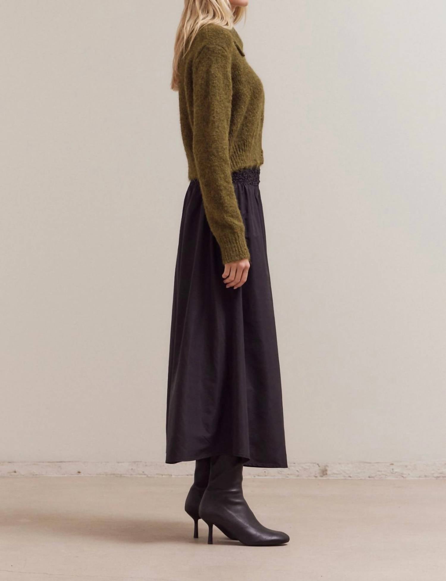 GRADE & GATHER Collared Neck Cardigan in moss - women's cardigan - alternate view