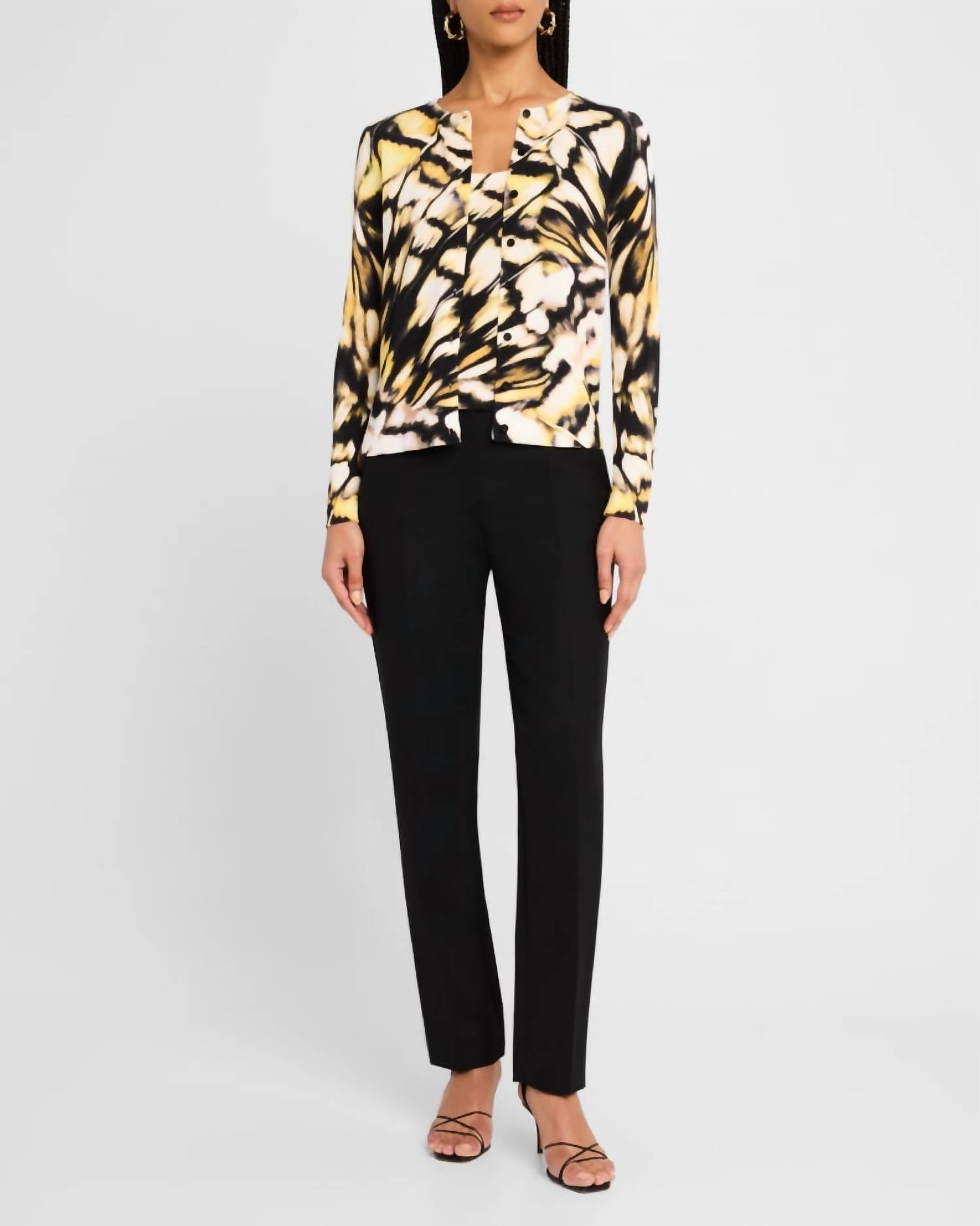 Oscar de la Renta Butterfly Printed Cardigan in black multi - women's cardigan - view 4