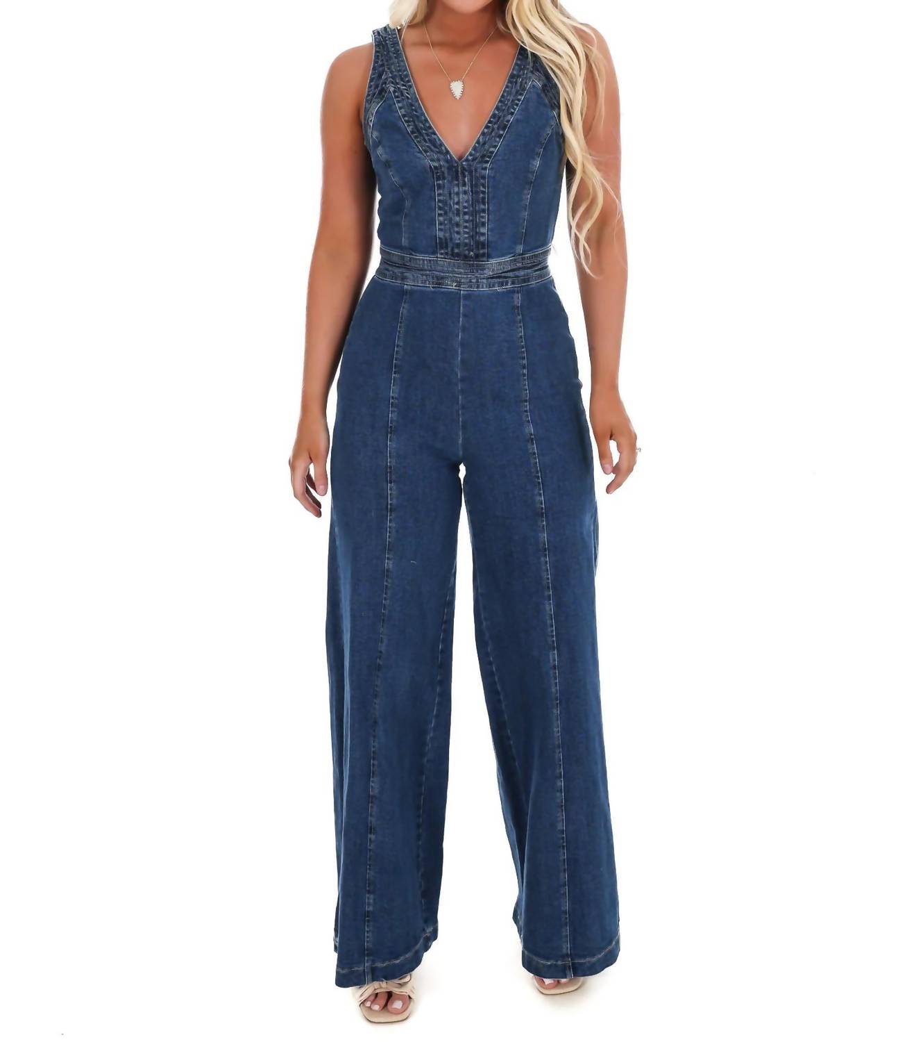 Flying Tomato - Someone Like You V-Neck Denim Jumpsuit