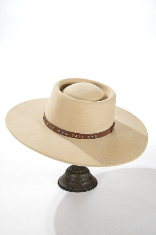 Urbanista - Wide brim boater hat with Navajo inspired leather trim