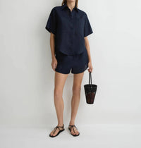BONDI BORN Leiden Short Sleeve Shirt in navy - women's shirt