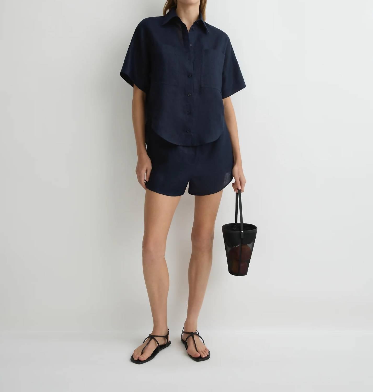 BONDI BORN Leiden Short Sleeve Shirt in navy - women's shirt