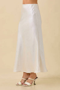 Main Strip - Satin Maxi Skirt With Rhinestone