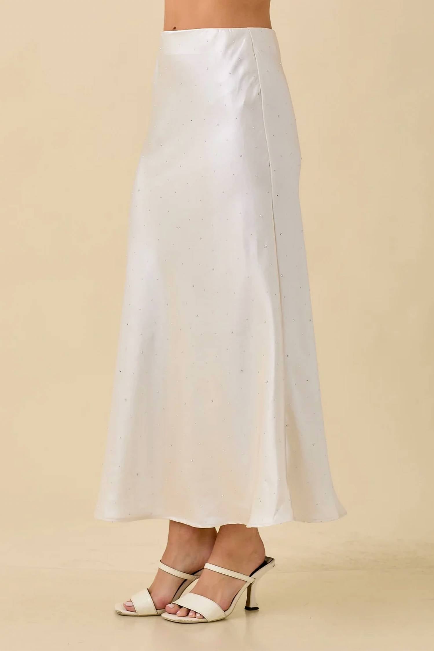 Main Strip - Satin Maxi Skirt With Rhinestone