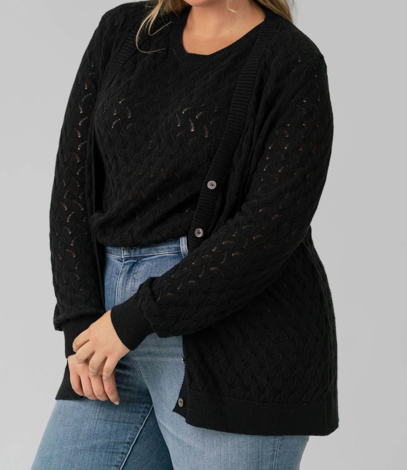 Minnie Rose - Cotton Cashmere Pointelle Cardigan - Plus