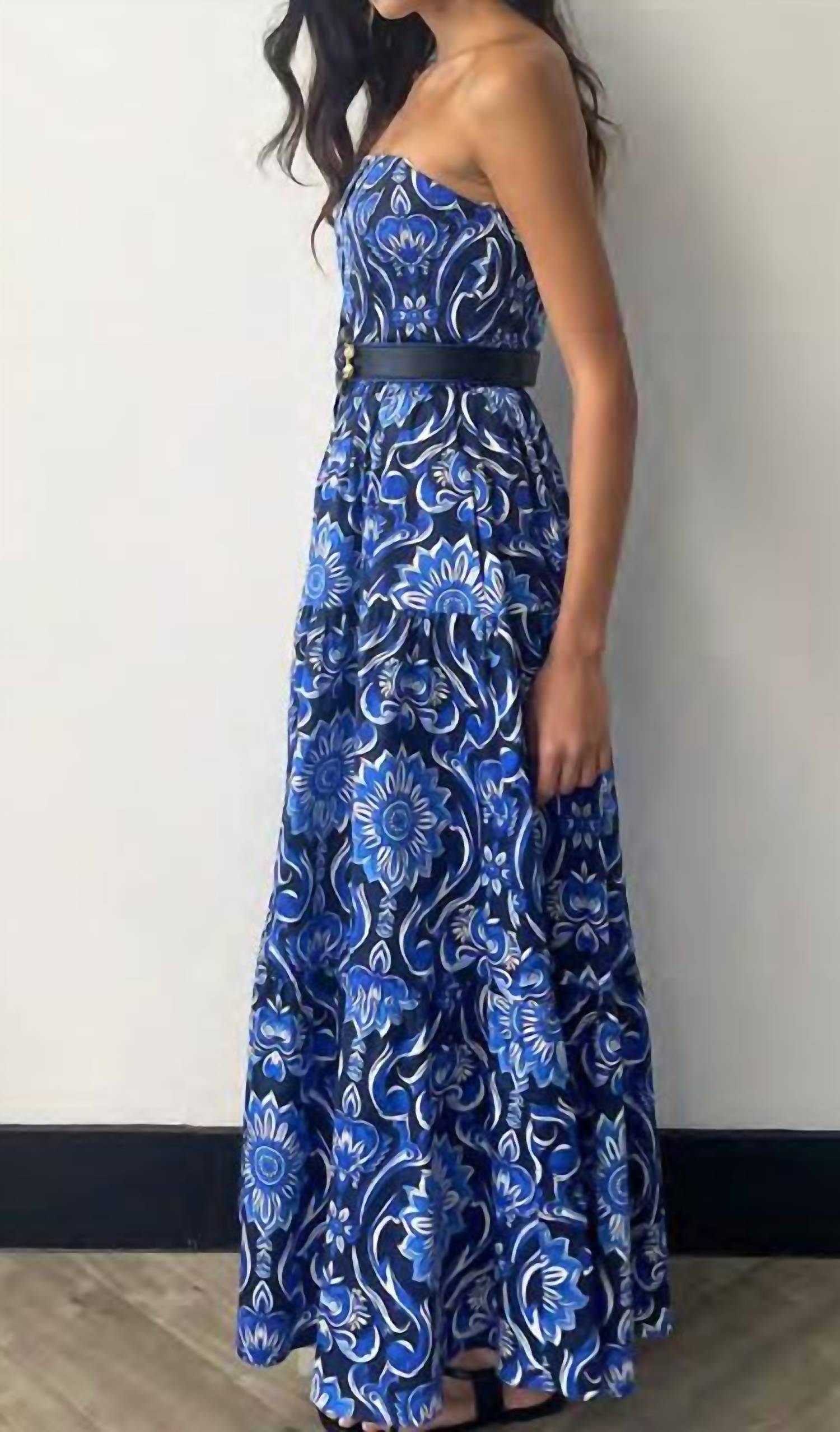 BORGO DE NOR Jou Jou Maxi Dress in botanical tile - women's dress - detail view