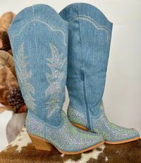Forever Women's Denim Dreams Cowboy Boots in blue - women's shoe - detail view