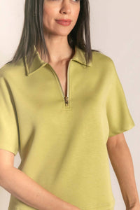 P.CILL Butter Modal Short Sleeve Quarter Zip Top in green - women's t-shirt - alternate view