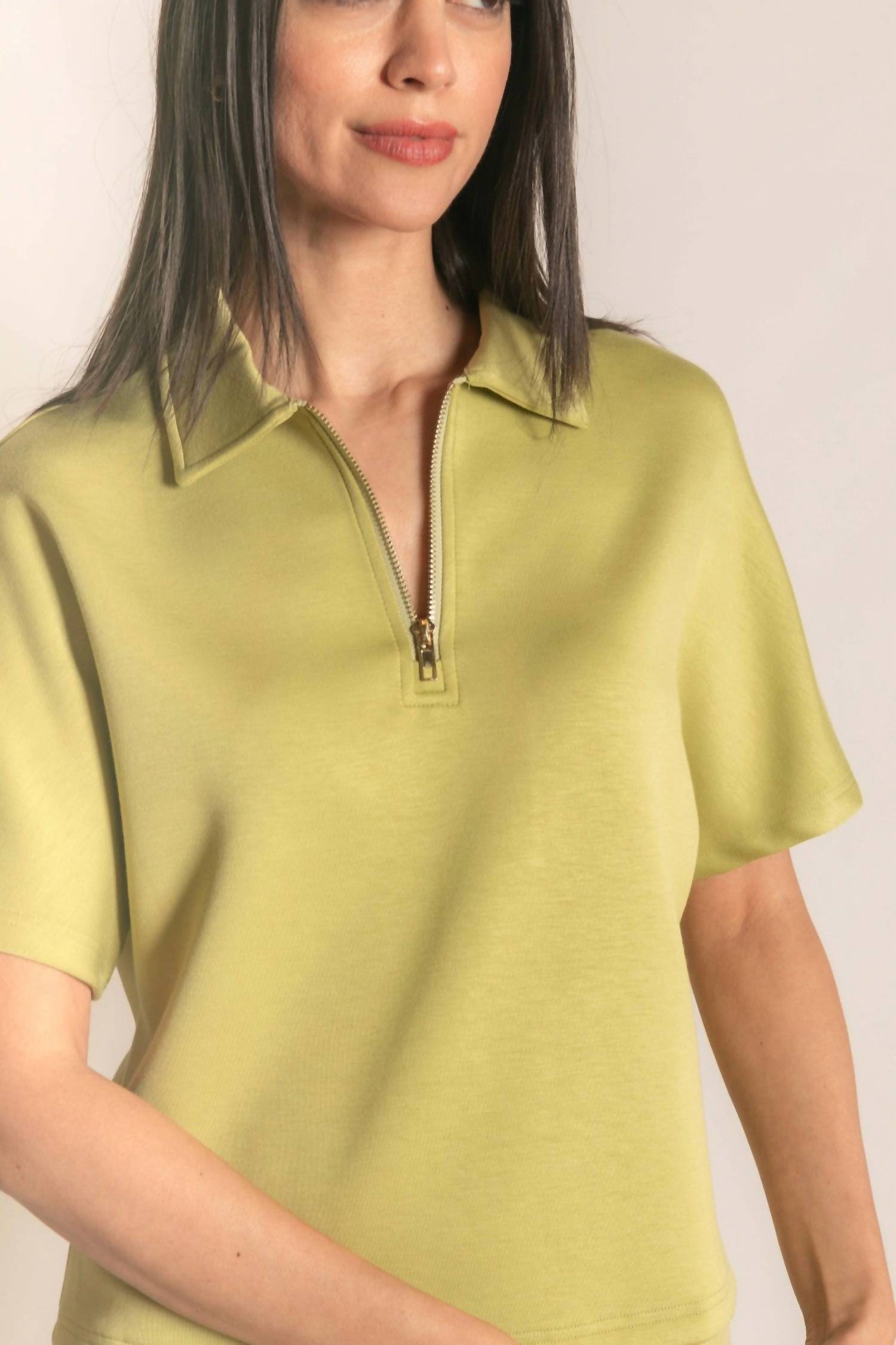 P.CILL Butter Modal Short Sleeve Quarter Zip Top in green - women's t-shirt - alternate view