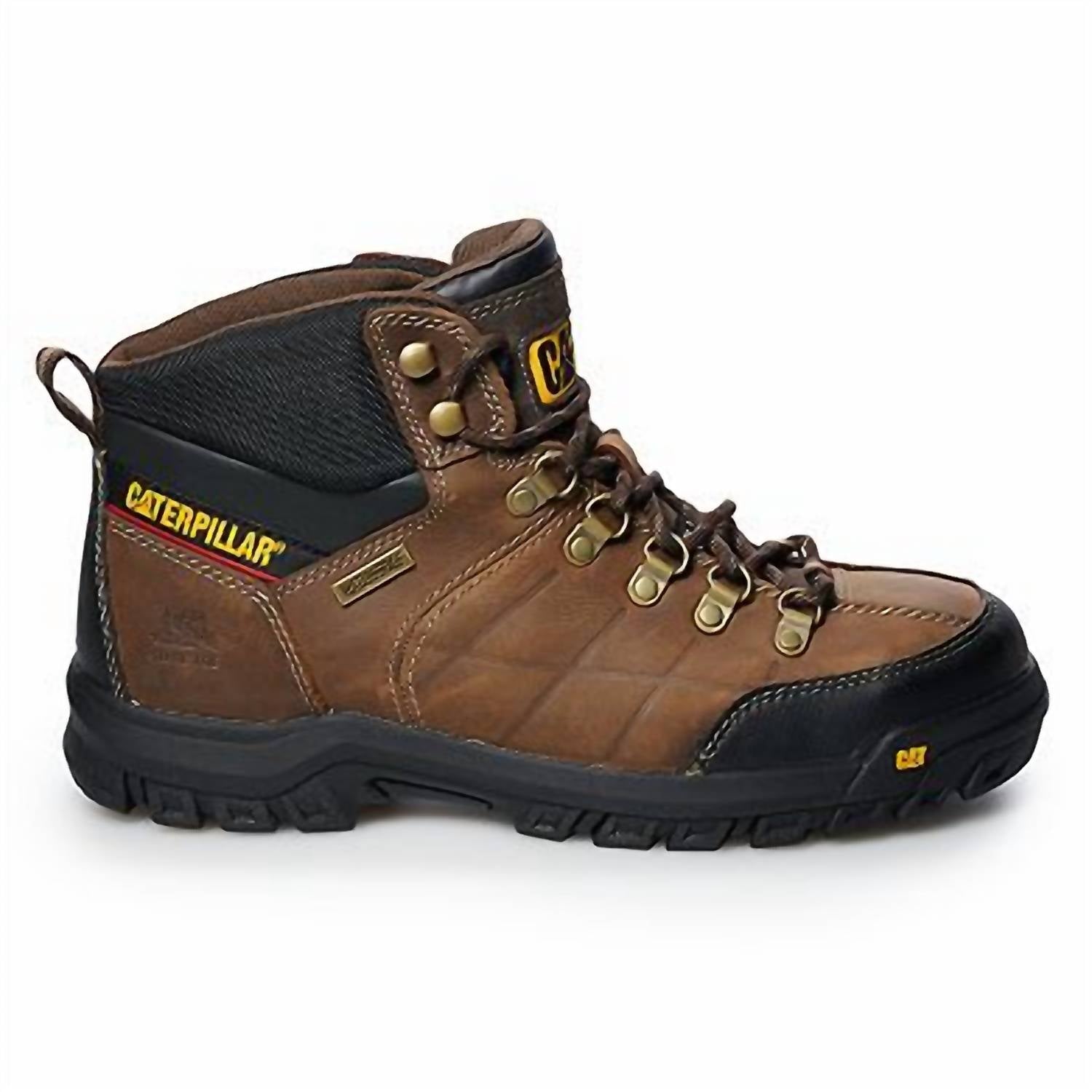 Caterpillar Men's Threshold Waterproof Steel Toe Work Boots in brown - men's boots - detail view