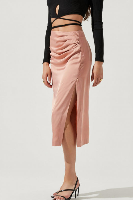 Perry Ruched Side Slit Midi Skirt