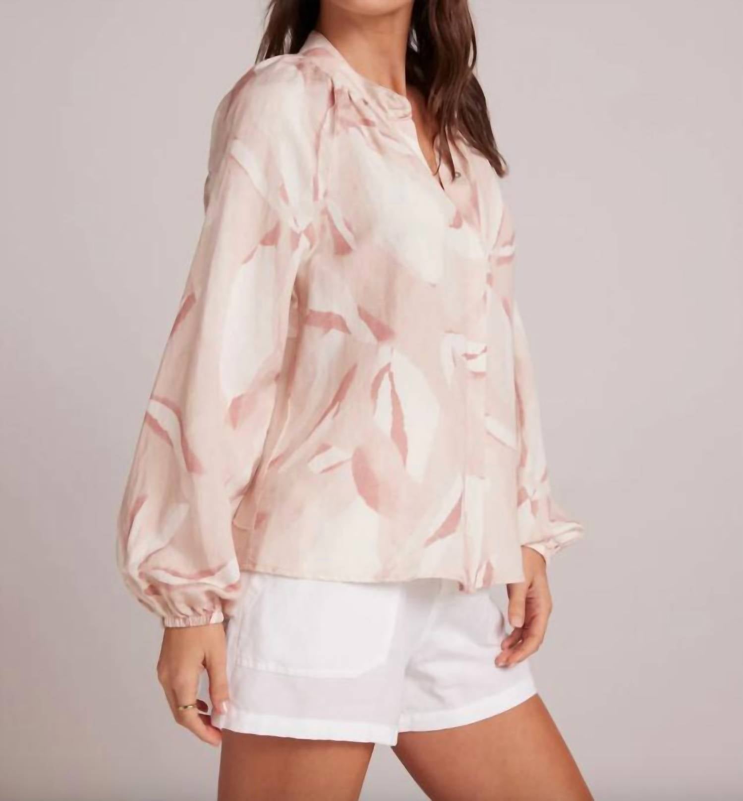 Bella Dahl Long Sleeve Shirred Raglan Shirt in fresco floral print - women's blouse - alternate view