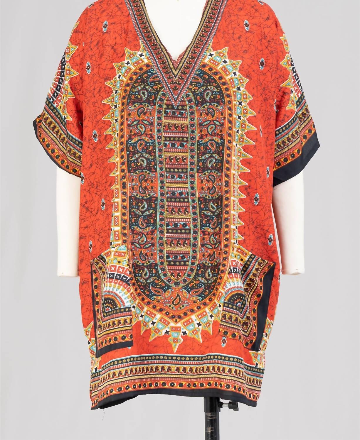 N.1 La - Women's Two-pocket Print Kaftan Tunic Top
