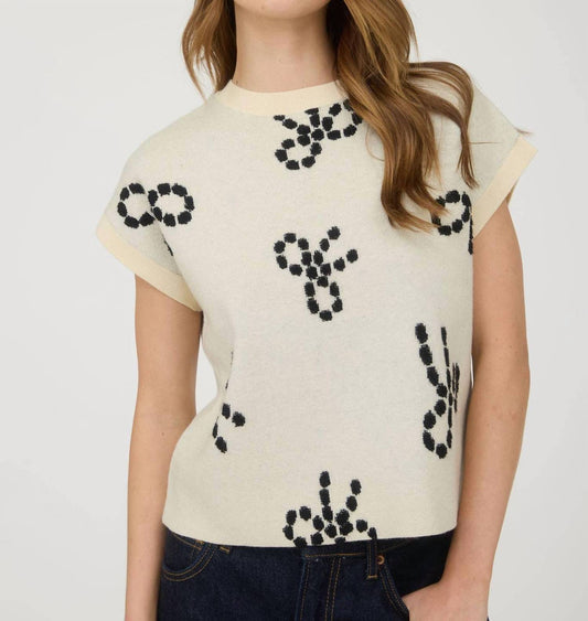 Blu Pepper - Bow Pattern Short Sleeve Sweater
