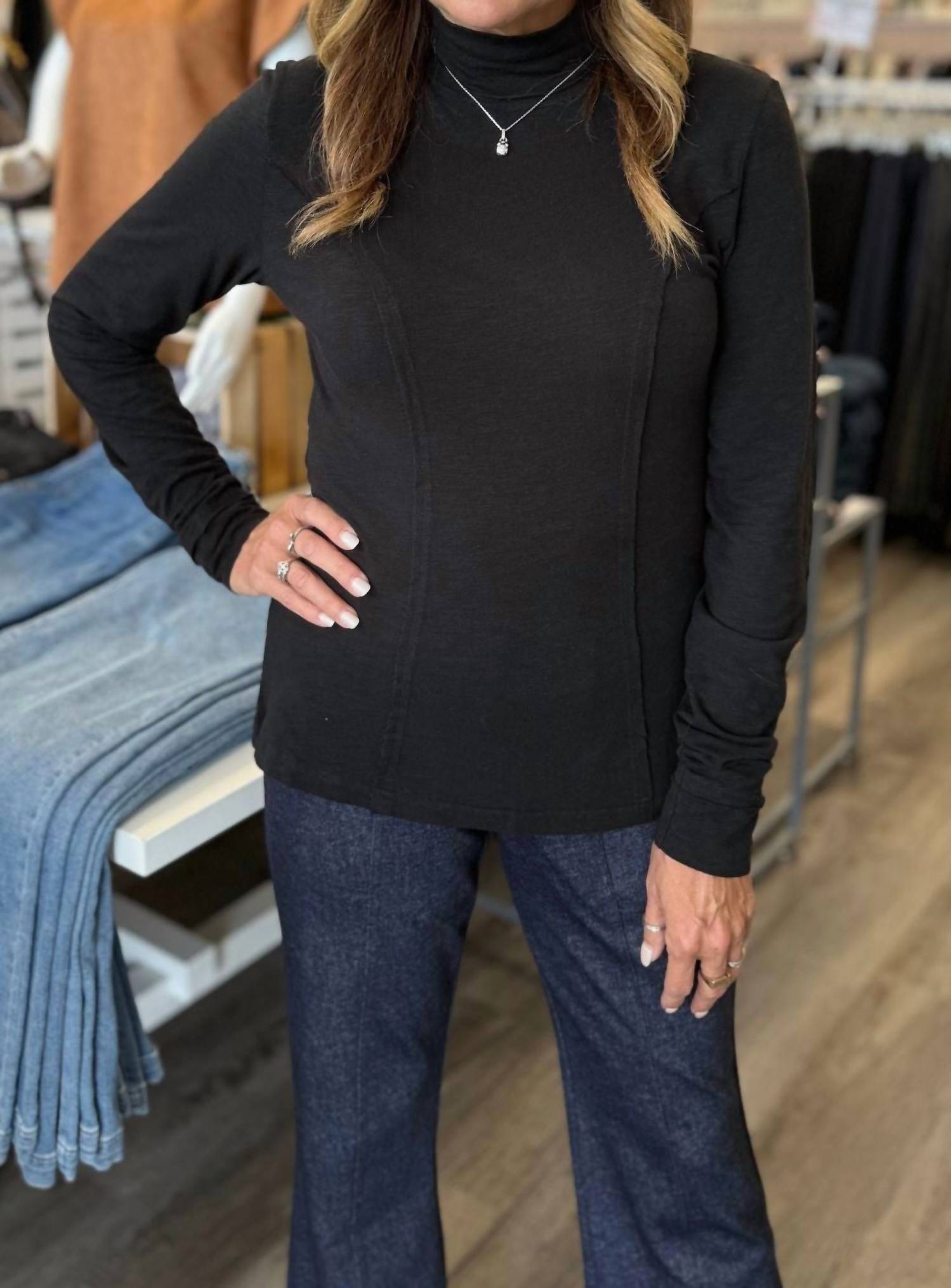 Wearables - Kari Jersey Mock Neck Peplum Top