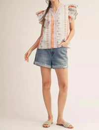 Jodifl - Women's Layered Ruffle Cap Sleeves Blouse