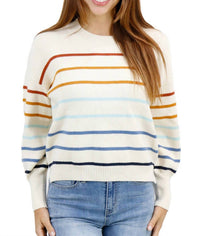 Grace and Lace Crew Neck Striped Sweater in ivory multi stripe - women's sweater