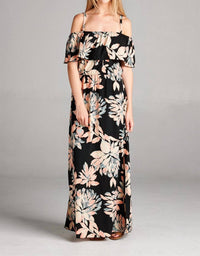 Hailey & Co - Ruffle Neckline Floral Maxi Dress