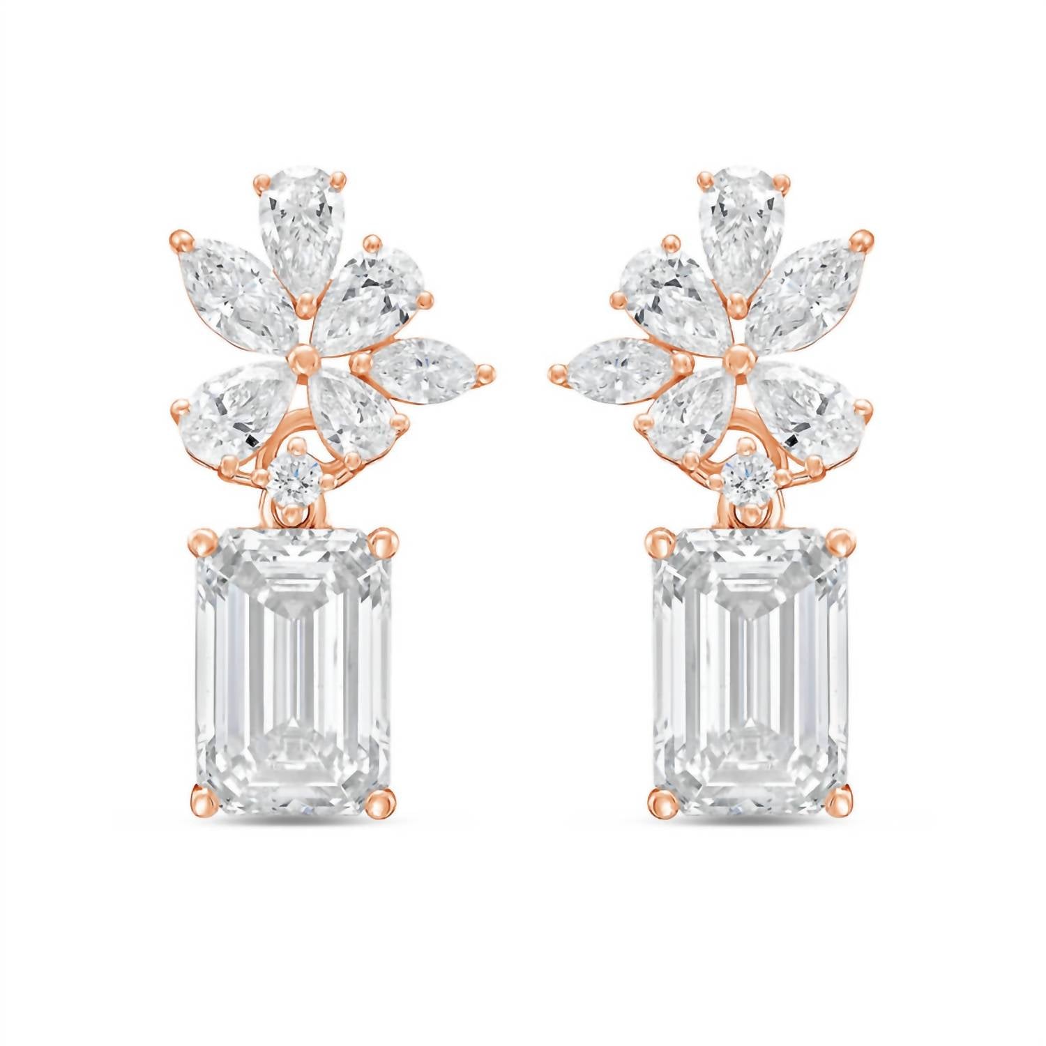 Diana M Jewels - Women's Emerald, Pear, Round & Marquise Lab-Grown Diamond Stud Earrings (8.00 Ct) - Elegant Plus