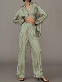 MILLE Cara Pant in almond green stripe - women's pants - alternate view