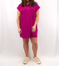 entro Collared Shirt Style Casual Mini Dress in magenta - women's dress