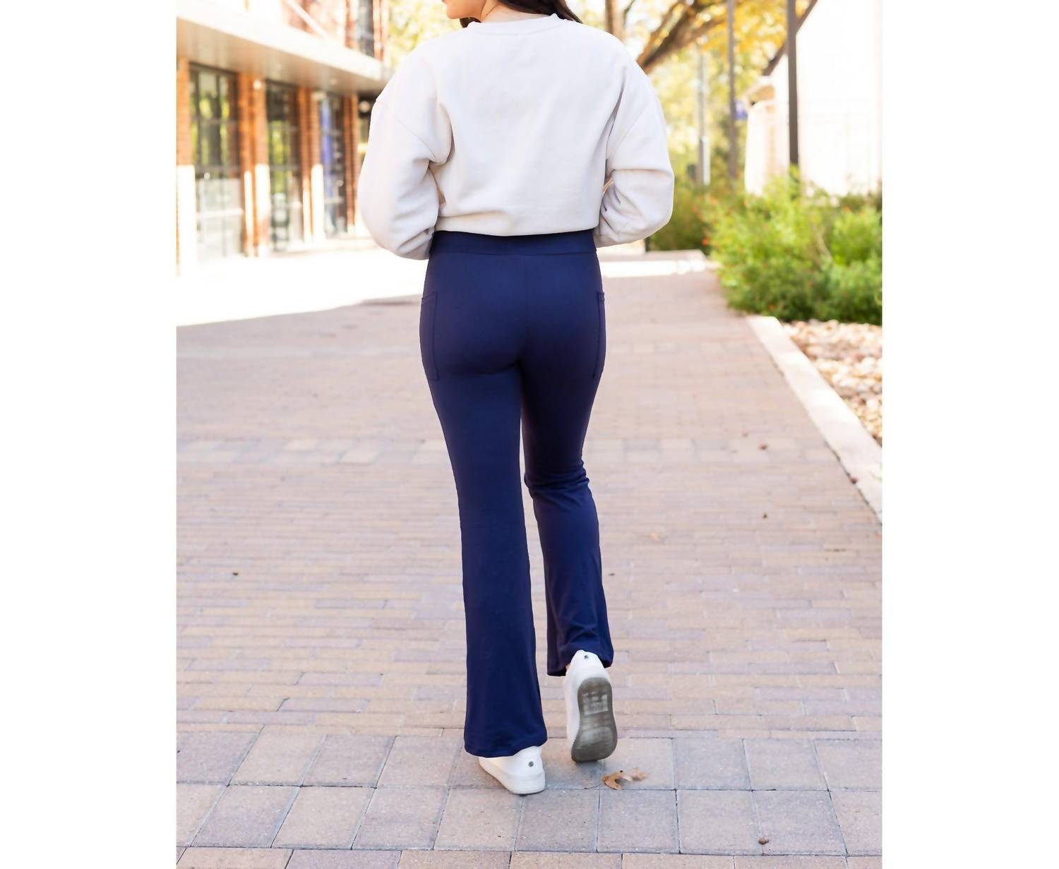 Julia Rose Mila Bootcut Leggings With Pockets in navy - women's pants - detail view