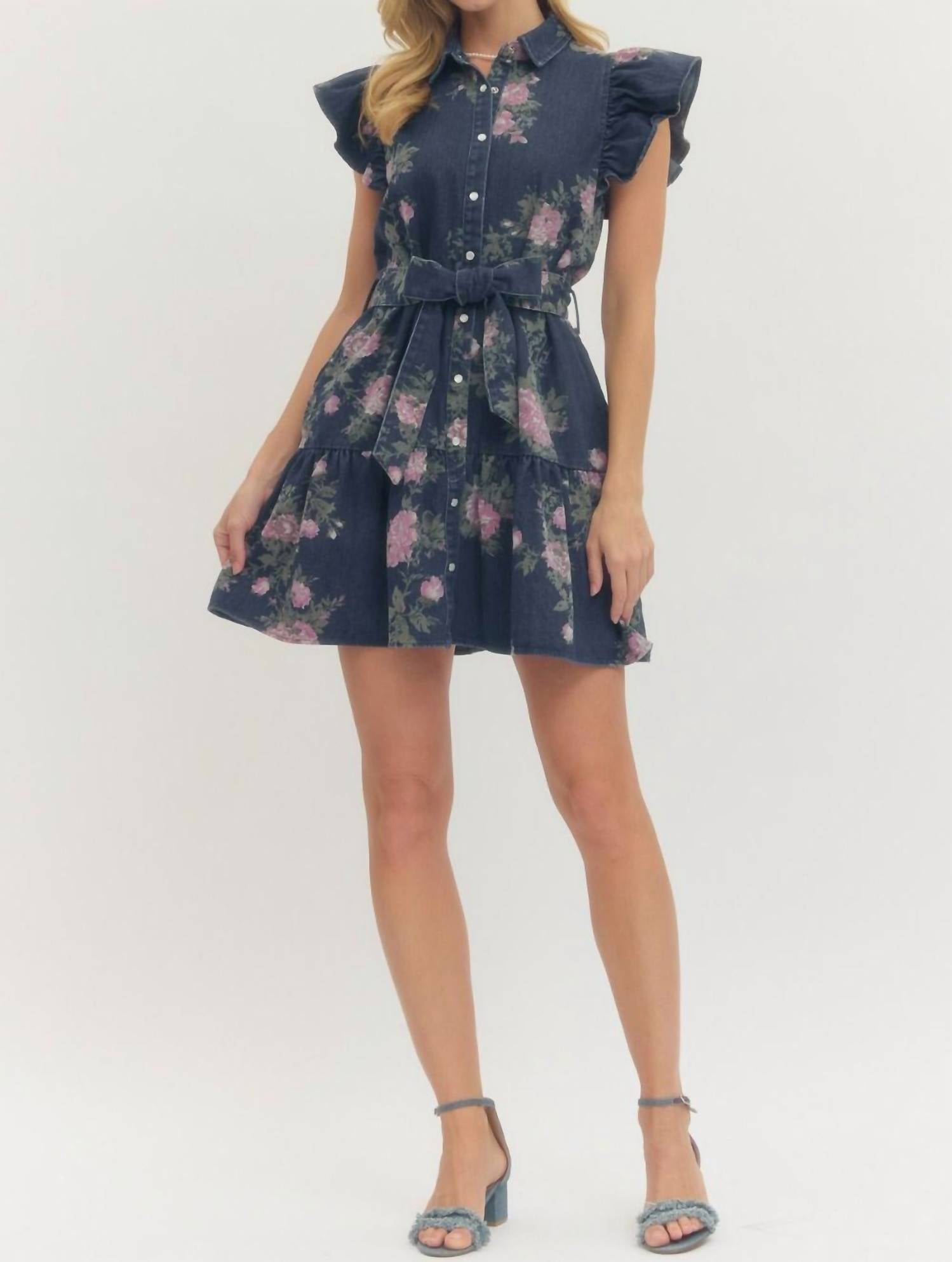 Entro - Melissa Floral Print Ruffle Sleeve Mini Dress