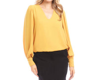 Karen Kane Puff Sleeve V-neck Top - Petite in gold - women's long sleeve top