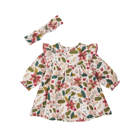Mudpie - Girl's Poinsettia Dress & Headband Set
