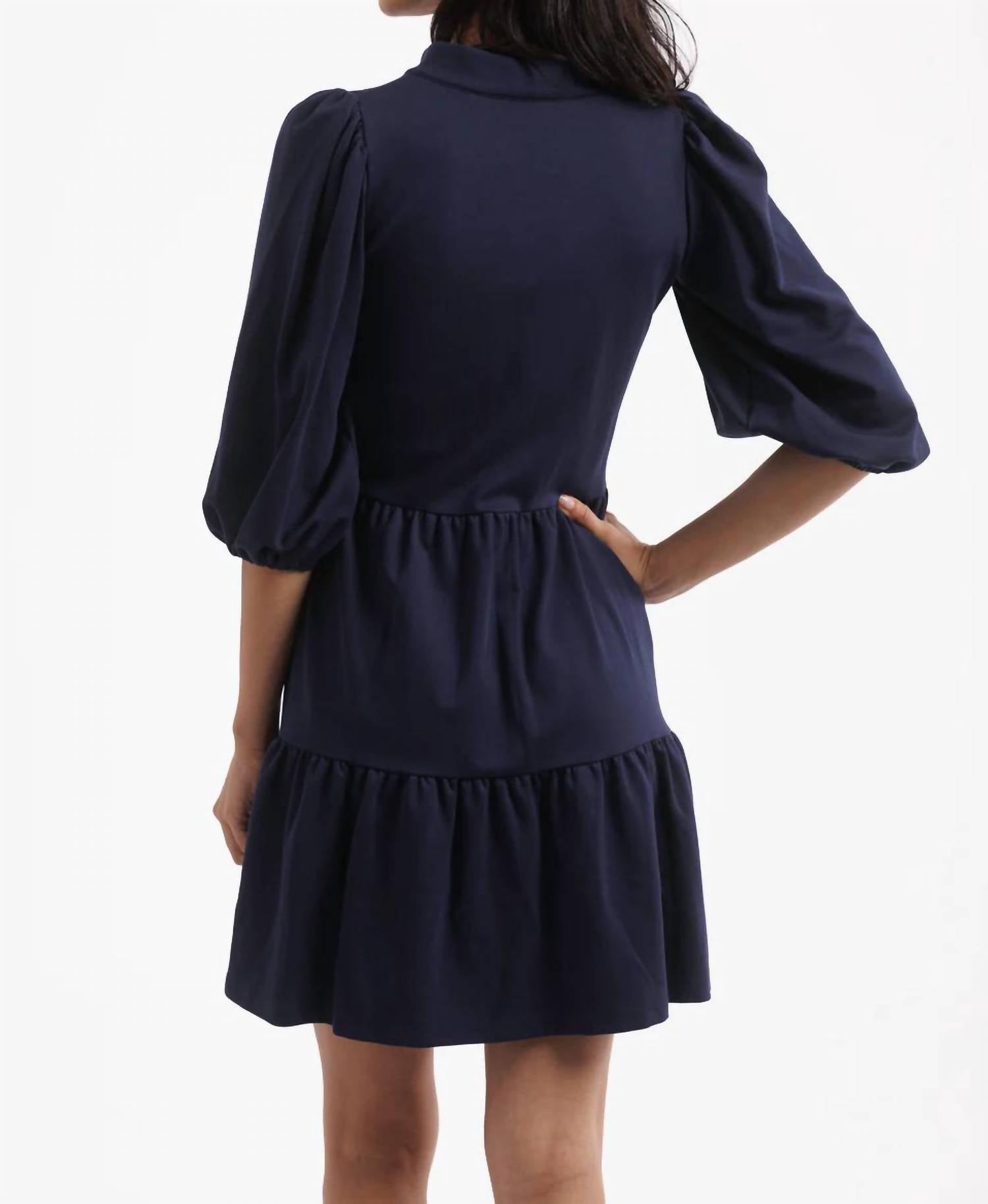 SMITH & QUINN Tory Mini Dress in navy ponte - women's dress - detail view