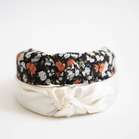 FUNKY MONKEY Women's Floral Satin Headbands in isla black and white - women's accessory - detail view