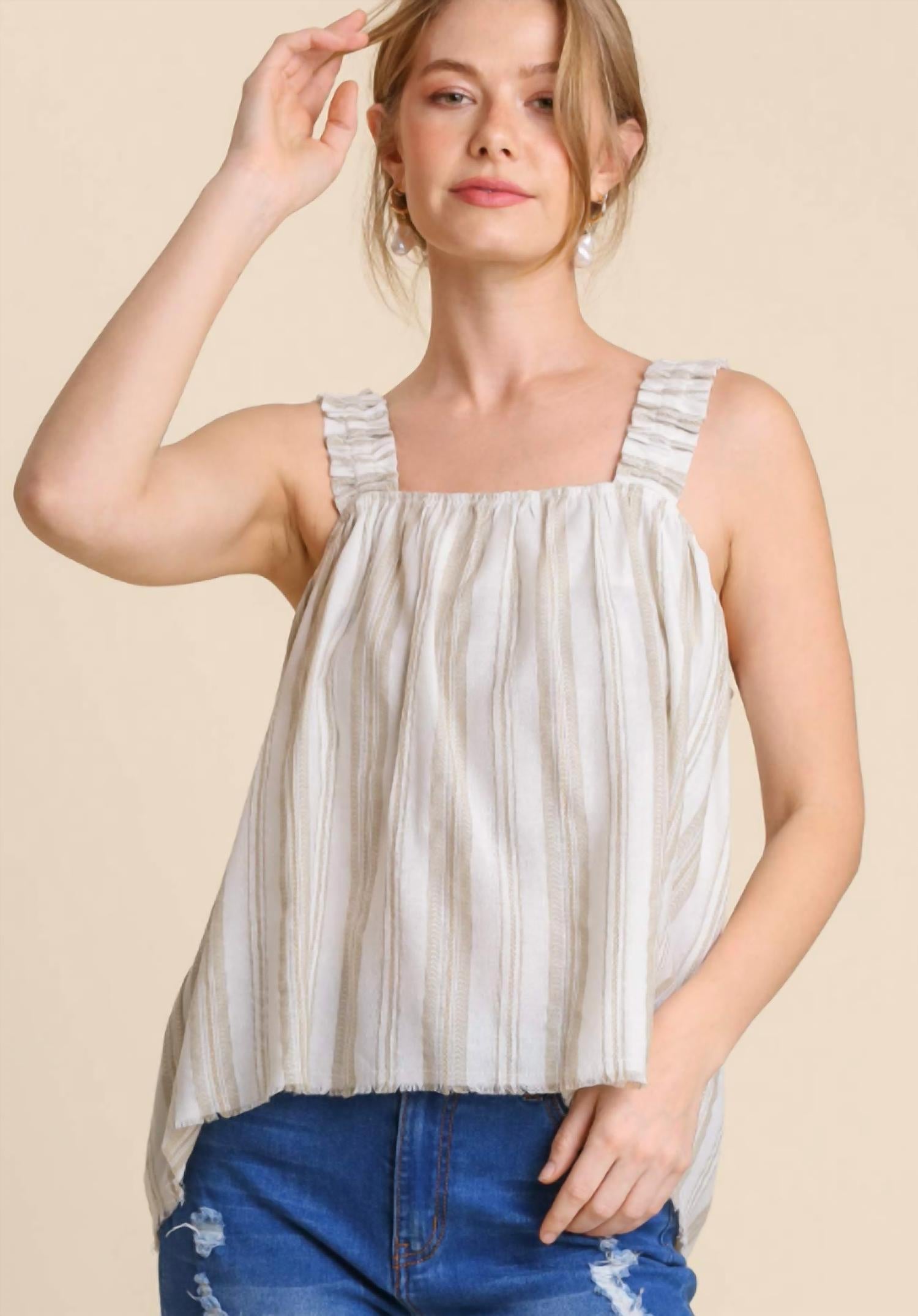 Umgee - Ruched Straps Sleeveless Top