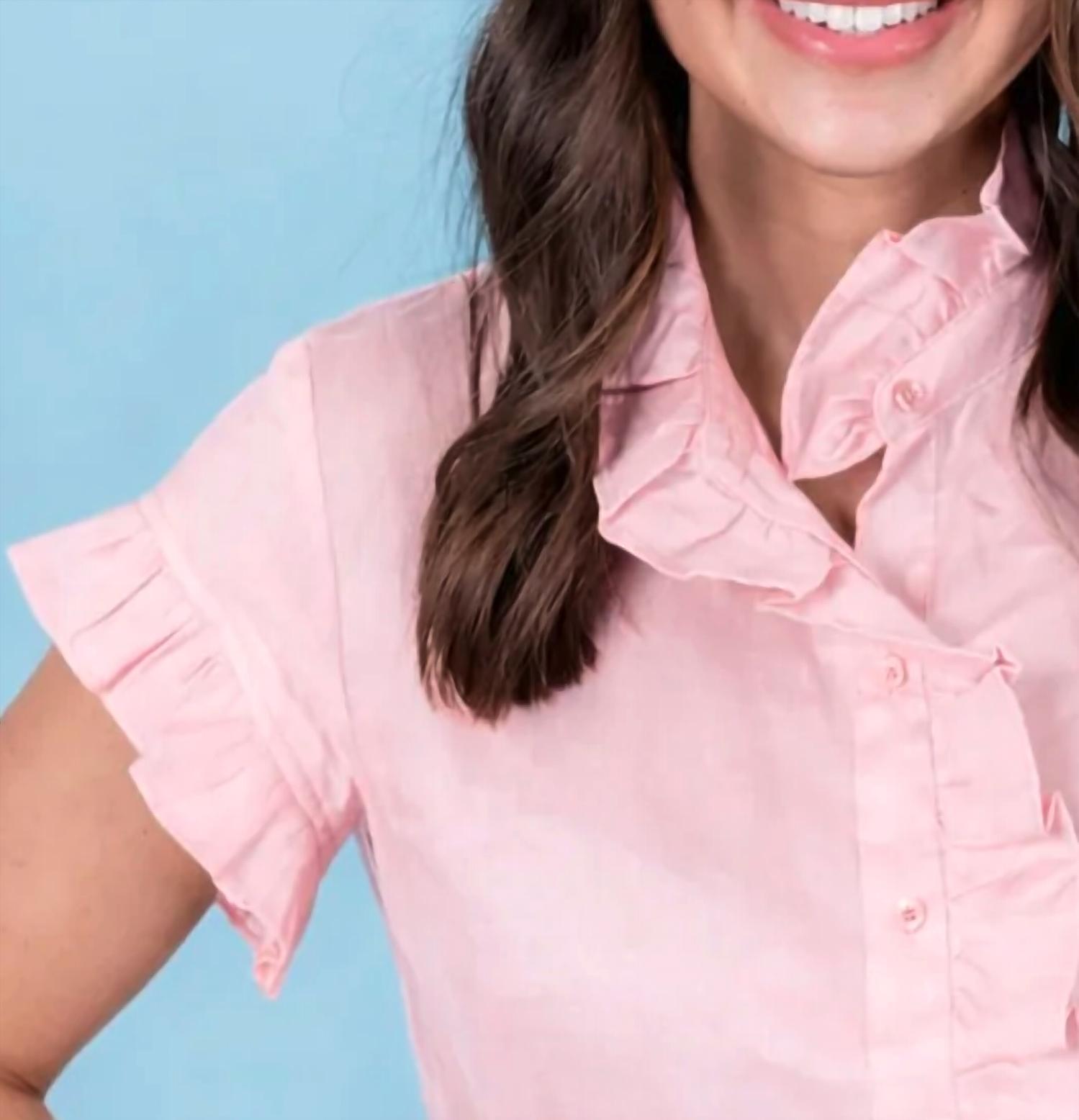 English Factory Ruffle Linen Top in pink - women's blouse - alternate view