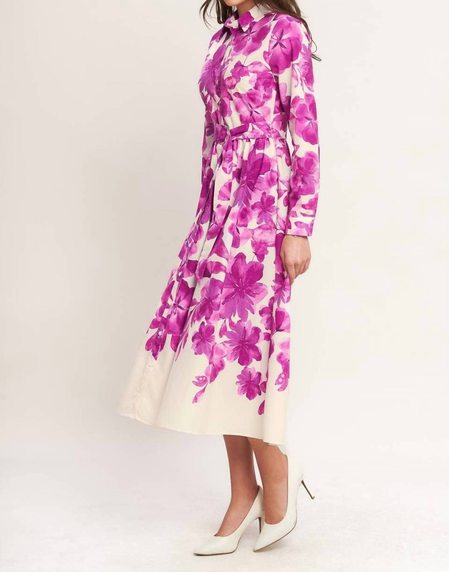 Flying Tomato - Printed Woven Midi Shirt Dress