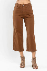 Judy Blue - High Waist Tummy Control Garment Dyed Wide Crop Jeans
