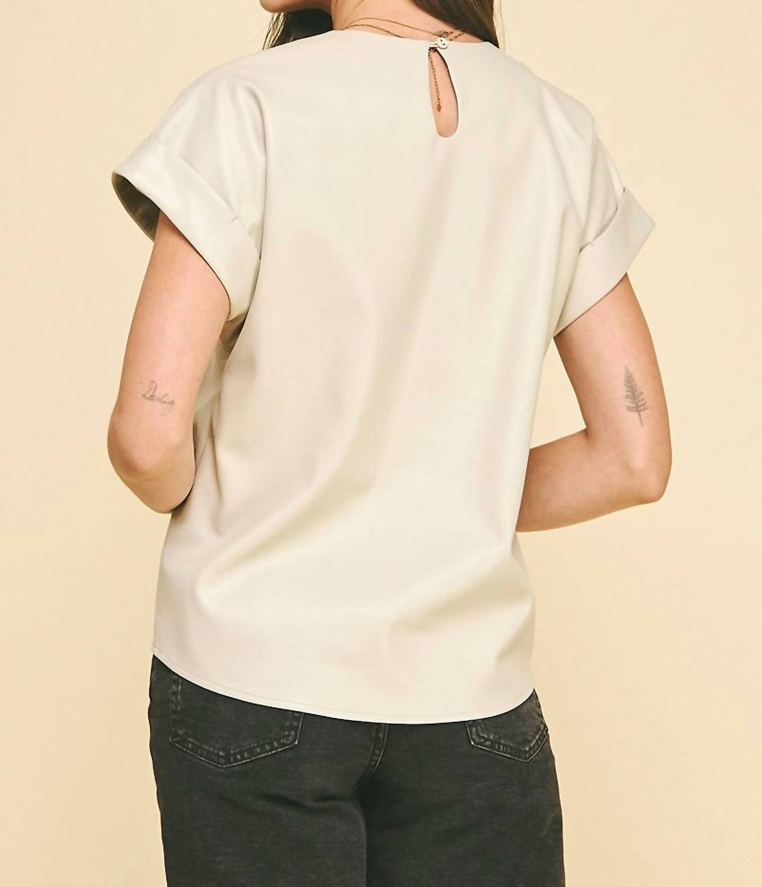 PINCH Phoebe Faux Leather Top in oyster - women's shirt - alternate view