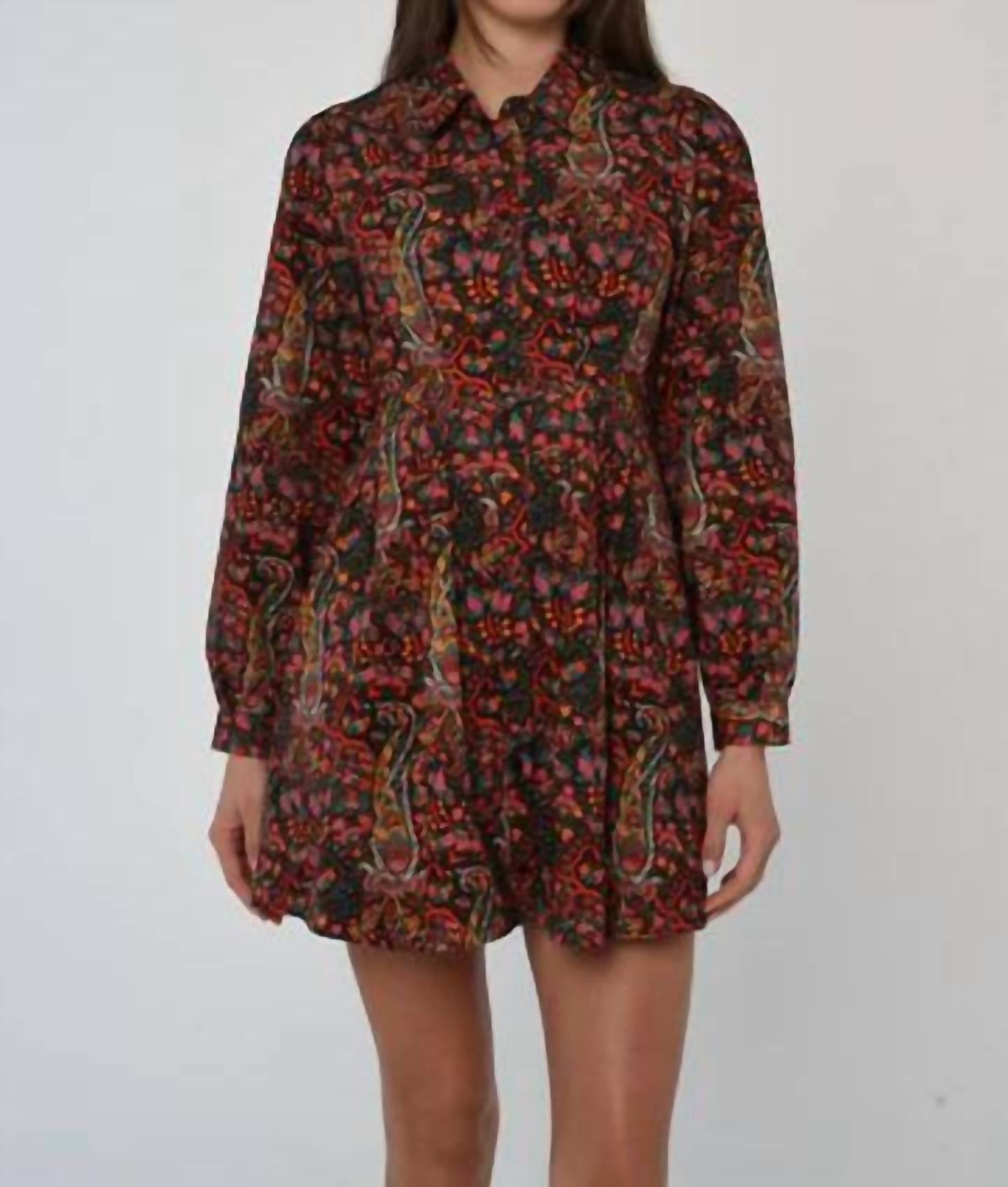 LOVE THE LABEL Marta Long Sleeve Mini Dress in harlequin - women's dress