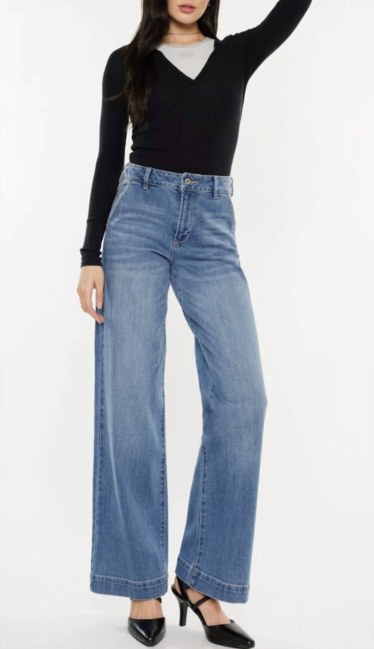 Kancan - High Rise Trouser Wide Leg Jeans