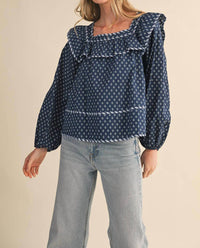 &merci Baby Doll Square Neck Blouse in navy - women's blouse - view 4