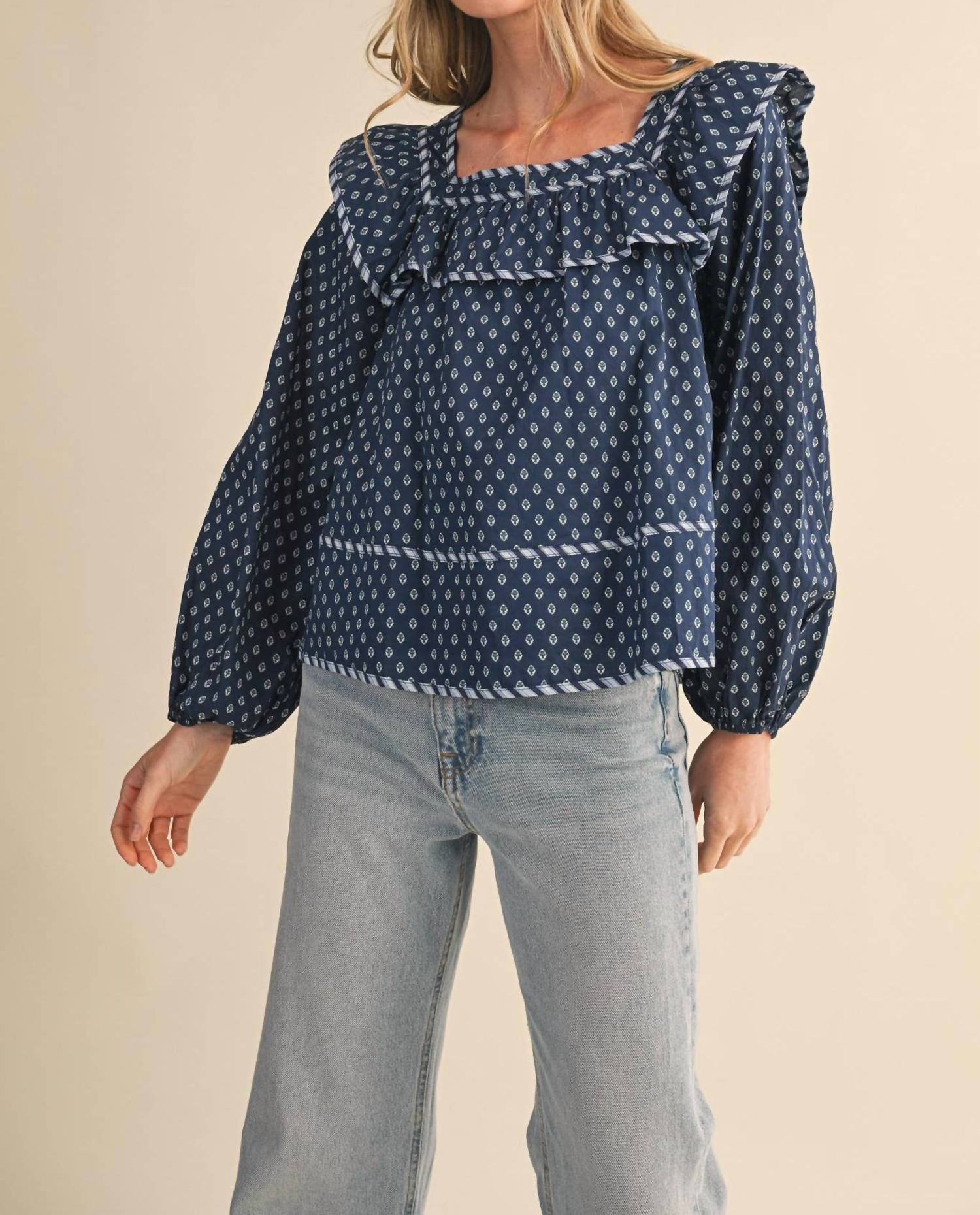 &merci Baby Doll Square Neck Blouse in navy - women's blouse - view 4