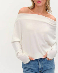 SIX/FIFTY Long Sleeve Anywhere Top in ivory - women's long sleeve top - detail view