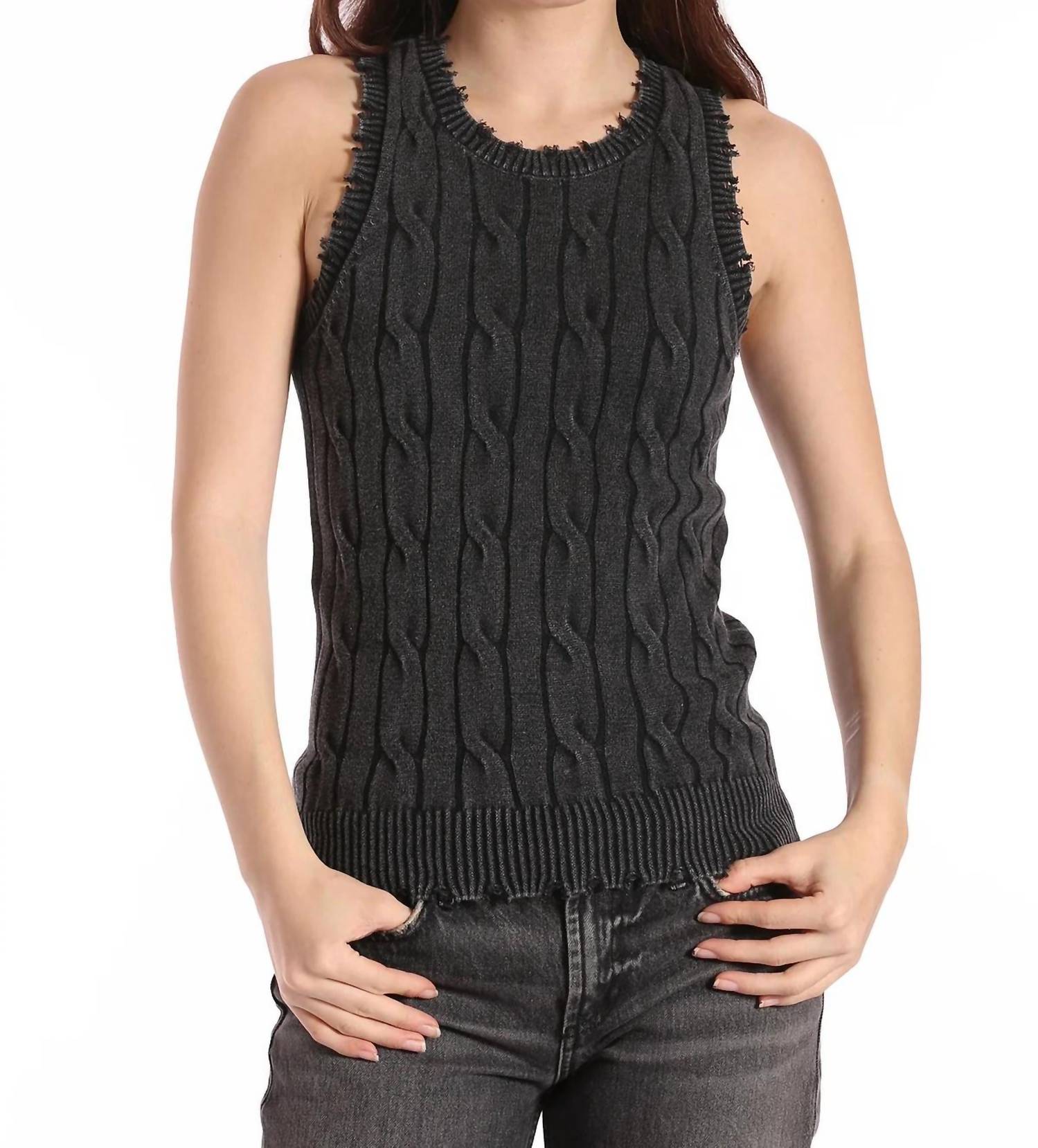 Minnie Rose - Stone Wash Distressed Cable Tank Top