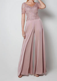 ALYCE PARIS Embroidered Bodice Short Sleeve Jumpsuit in cashmere rose - women's pants