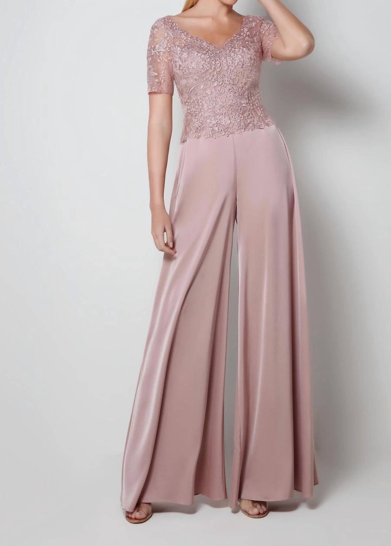 ALYCE PARIS Embroidered Bodice Short Sleeve Jumpsuit in cashmere rose - women's pants