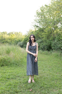 GRADE & GATHER Meet Me in the Garden Midi Dress in the garden midi dress in navy - women's dress