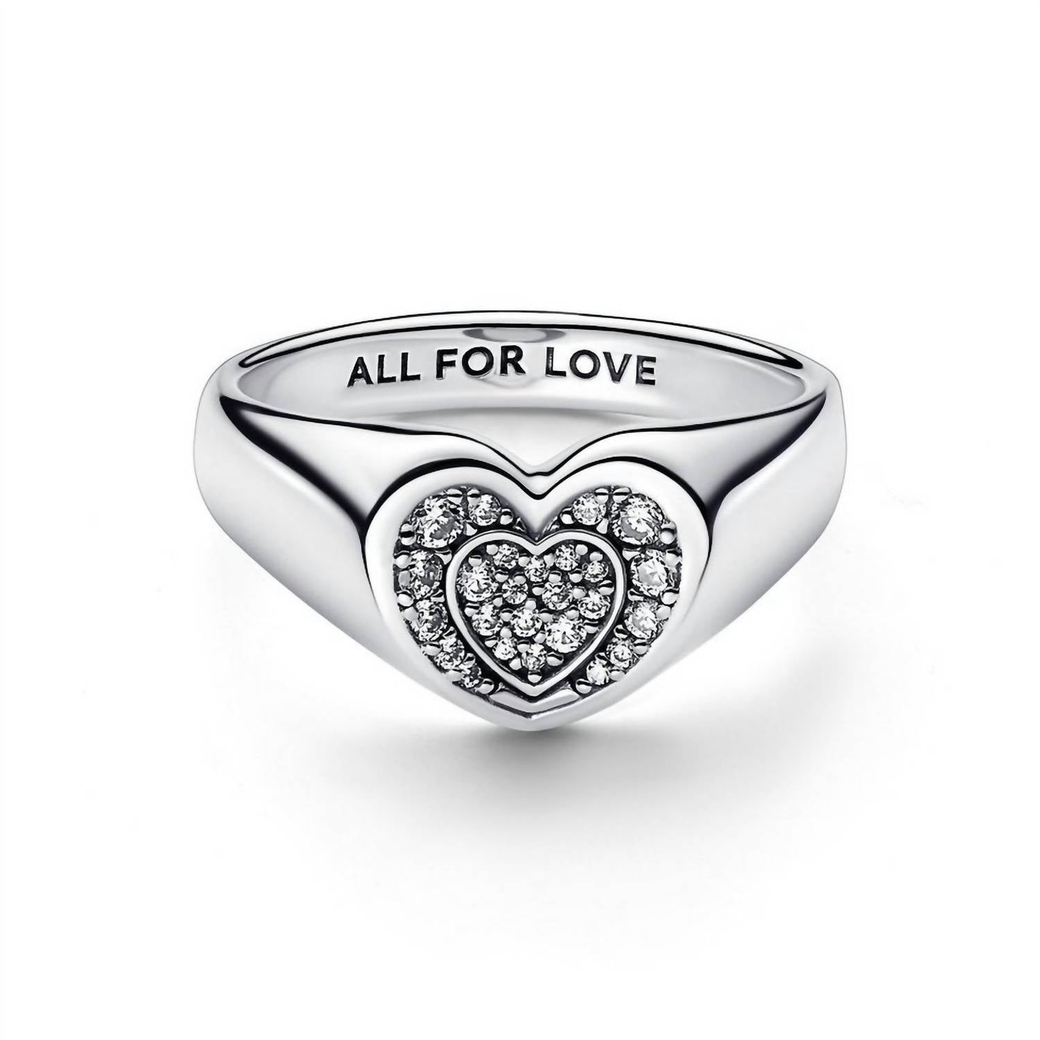 Pandora - Women's Heart Pavé Signet Ring With Clear Cubic Zirconia