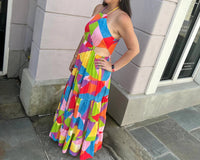 Peach Love - Geo Print Maxi Dress