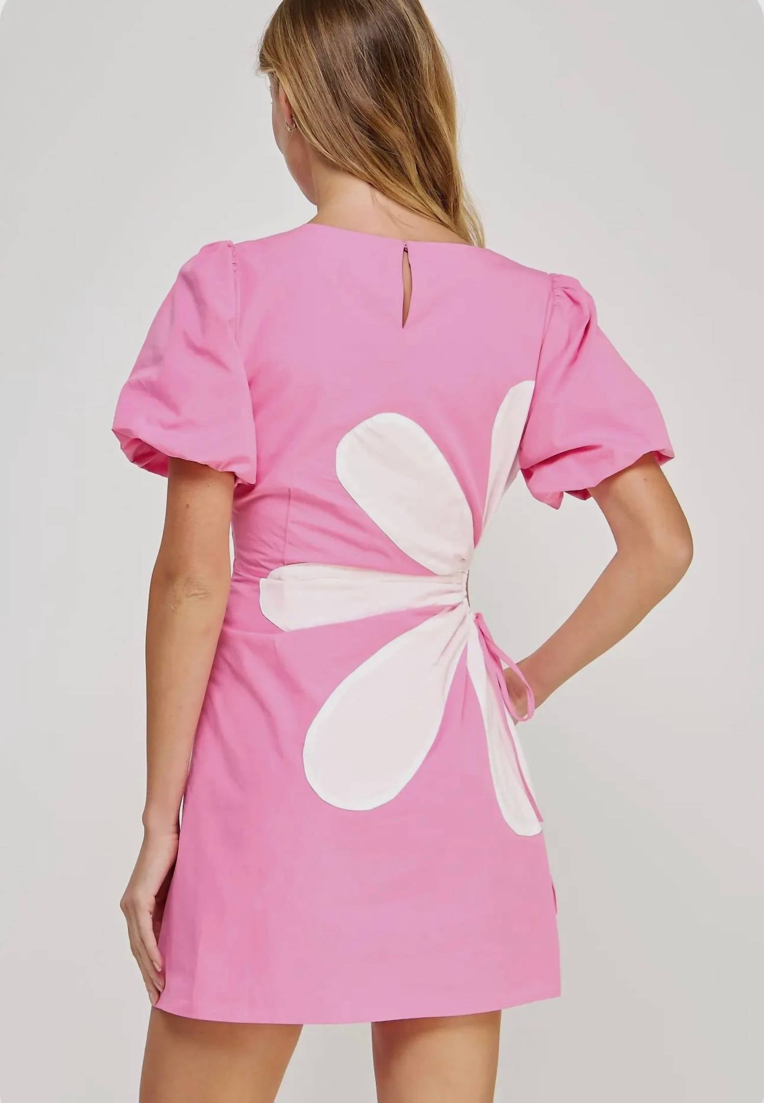 Strut & Bolt - Side Cut-out Flower Detail Mini Dress
