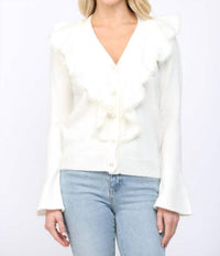 Fate - Cascading Pearl Ruffle Cardigan
